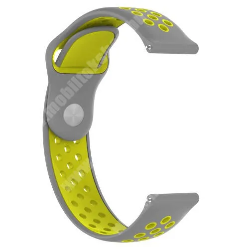 Huawei Watch 4 Pro Space edition Okosóra szíj - légáteresztő, sportoláshoz, 133 + 97.5mm hosszú, 22mm széles - SZÜRKE / CITROMSÁRGA - Xiaomi Amazfit / Xiaomi Amazfit 2 / Fossil Q MARSHAL Gen2