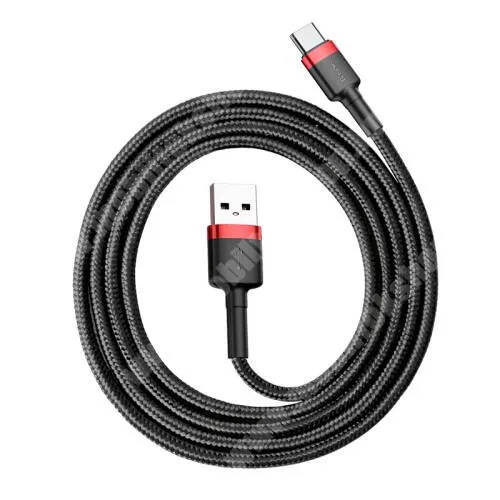  BASEUS Kevlar Series 3A adatátviteli kábel, USB töltő - Type-C / USB, 1m, szövettel bevont, 5V/3A és 9V/2A, 18W, QC 3.0 gyorstöltés támogatás - FEKETE / PIROS - GYÁRI