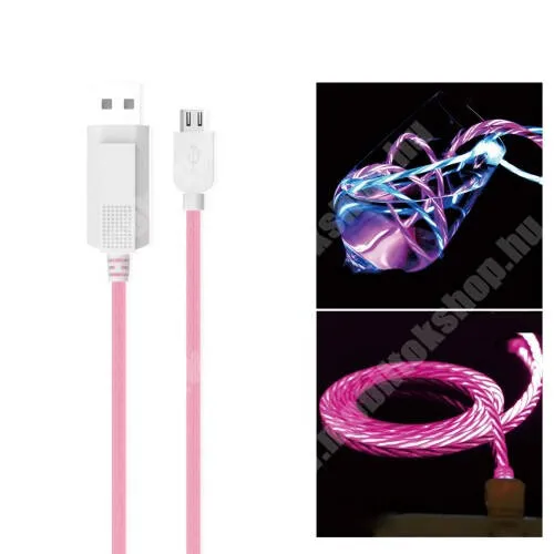 Evolveo StrongPhone Q8 LTE KUCIPA Luminous adatátvitel adatkábel / USB töltő - USB / microUSB, 1m, 2A, 10W - sötétben világít - RÓZSASZÍN