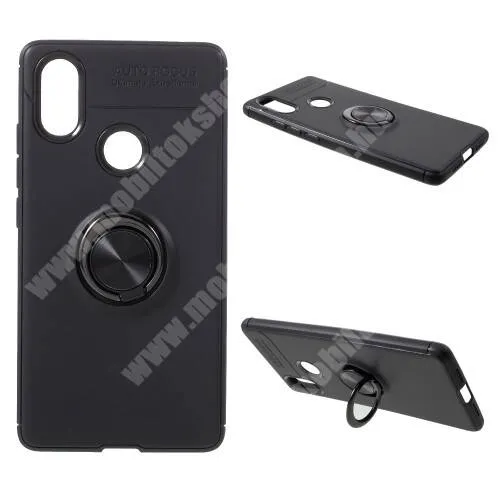  OTT! METAL RING szilikon védő tok / hátlap - FEKETE - fém ujjgyűrű, tapadófelület mágneses autós tartóhoz, ERŐS VÉDELEM! - Xiaomi Mi 8 SE