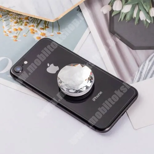 Jolla Jolla C UNIVERZÁLIS műanyag ujjtámasz - GYÉMÁNT FORMÁJÚ - Biztos fogás készülékéhez, fülhallgató feltekerhető rá - EZÜST