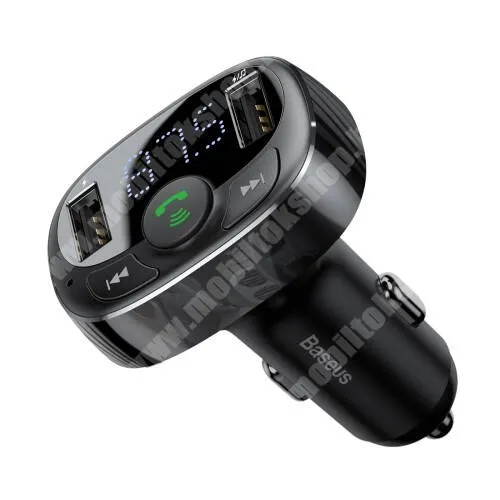  BASEUS BLUETOOTH kihangosító szett - V4.2, szivartöltőbe tehető, FM transmitterrel csatlakozik autórádióra, beépített mikrofon, EXTRA USB töltő aljzatok, 5V/3.4A (max) - FEKETE - CCTM-01 - GYÁRI