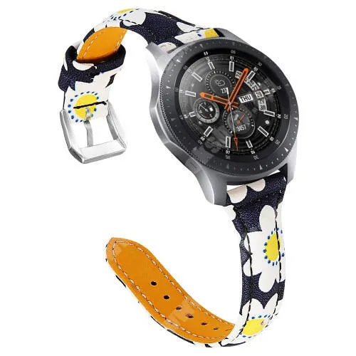 Xiaomi Haylou Solar Plus RT3 Okosóra szíj - KAMILLA VIRÁG MINTÁS - valódi bőr, 115mm + 75mm hosszú, 22mm széles