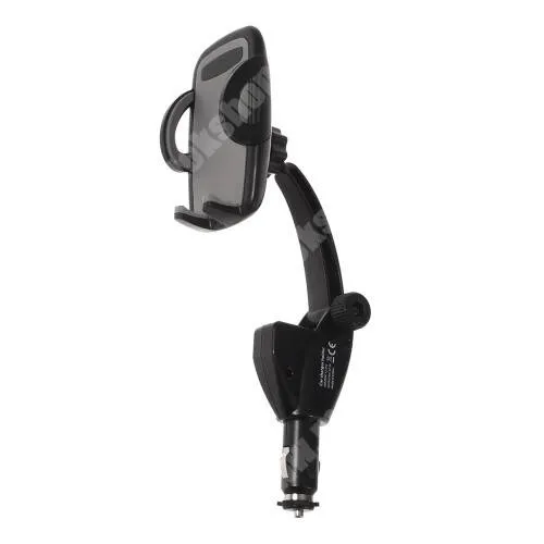 Evolveo StrongPhone Q8 LTE UNIVERZÁLIS gépkocsi / autós tartó - szivargyújtó töltő adapterbe helyezhető, 50-95mm-ig nyíló bölcsővel + 2db USB aljzattal (5V/3A, 15W összesesen) - FEKETE