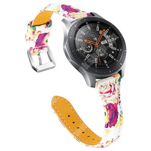 LG G Watch W100 Okosóra szíj - RÓZSA MINTÁS - valódi bőr, 115mm + 75mm hosszú, 22mm széles
