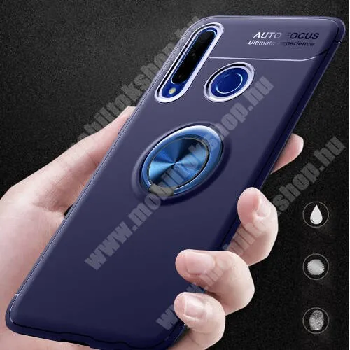  OTT! METAL RING szilikon védő tok / hátlap - KÉK - fém ujjgyűrű, tapadófelület mágneses autós tartóhoz, kitámasztható, ERŐS VÉDELEM! - HUAWEI P Smart+ (2019) / HUAWEI Honor 10i / Honor 20i / HUAWEI Honor 20 lite / HUAWEI Enjoy 9s