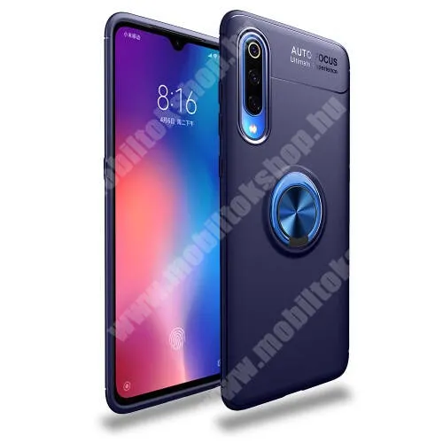  OTT! METAL RING szilikon védő tok / hátlap - SÖTÉTKÉK - fém ujjgyűrű, tapadófelület mágneses autós tartóhoz, ERŐS VÉDELEM! - Xiaomi Mi 9 Pro / Xiaomi Mi 9 Pro 5G
