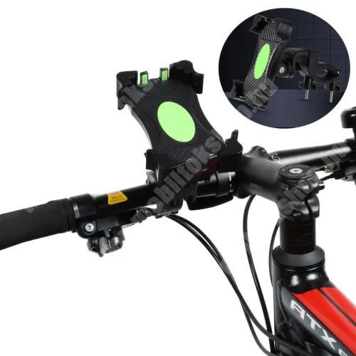 PRESTIGIO MultiPhone 5500 Duo UNIVERZÁLIS biciklis / kerékpáros tartó konzol mobiltelefon készülékekhez - FEKETE - 360°-ban forgatható, max 42mm átmérőjű kormányra rögzíthető, 3,5-6,5"-os készülékekhez