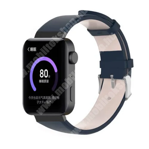 KRONABY Connected watch Carat S0717 Okosóra szíj - SÖTÉTKÉK - valódi bőr - 18mm széles, 155-198mm átmérőjű csuklóméretig - Xiaomi Mi Watch (For China Market) / Fossil Gen 4 / HUAWEI TalkBand B5