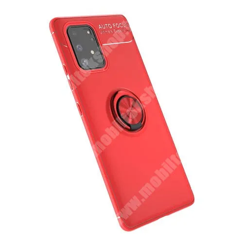  OTT! METAL RING szilikon védő tok / hátlap - PIROS - fém ujjgyűrű, tapadófelület mágneses autós tartóhoz, ERŐS VÉDELEM! - SAMSUNG Galaxy S10 Lite (SM-G770F) / SAMSUNG Galaxy A91 (SM-A915F/DS)