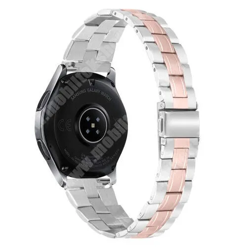 Doogee CR1 Pro Fém okosóra szíj - ROSE GOLD / EZÜST - rozsdamentes acél, csatos, 184mm hosszú, 22mm széles - SAMSUNG Galaxy Watch 46mm / Watch GT2 46mm / Watch GT 2e / Galaxy Watch3 45mm / Honor MagicWatch 2 46mm