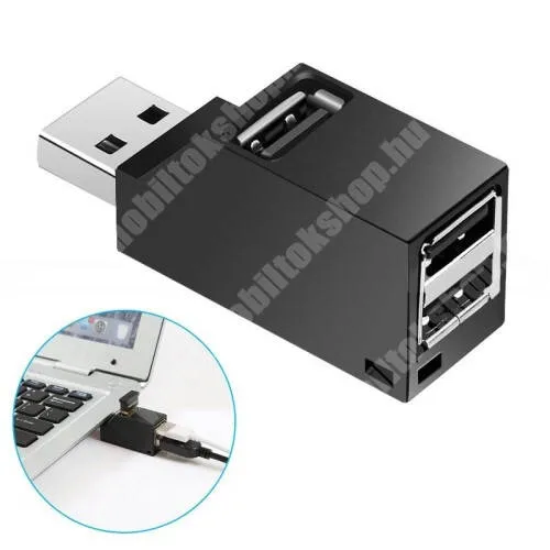 DIGI R1 Mini hordozható 3 portos USB hub / elosztó - USB 2.0 port 480Mbps, méret: 55 x 18 x 24 mm - FEKETE