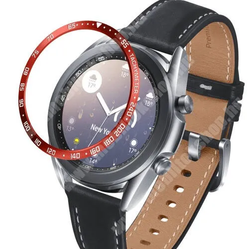 Okosóra lünetta védő rozsdamentes acél - a másodpercmutató segítségével a tachymeter skáláról leolvashatod az óránkénti átlagsebességet - PIROS - SAMSUNG Galaxy Watch3 41mm (SM-R855F)