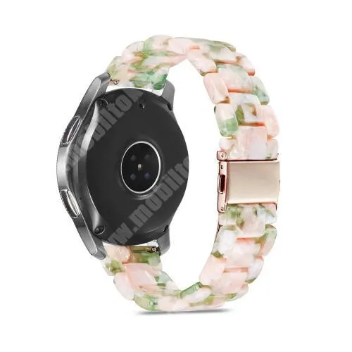 Mobvoi TicWatch S2 Okosóra műanyag szíj - RÓZSASZÍN / ZÖLD - csatos, 165mm hosszú, 22mm széles - SAMSUNG Galaxy Watch 46mm / Watch GT2 46mm / Watch GT 2e / Galaxy Watch3 45mm / Honor MagicWatch 2 46mm