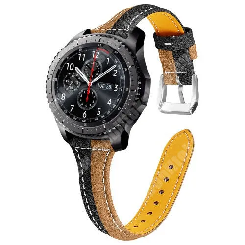 Zeblaze Btalk 2 Lite Okosóra szíj - FEKETE / KÁVÉBARNA - valódi bőr, 114+86mm hosszú, 22mm széles - SAMSUNG Galaxy Watch 46mm / Watch GT2 46mm / Watch GT 2e / Galaxy Watch3 45mm / Honor MagicWatch 2 46mm