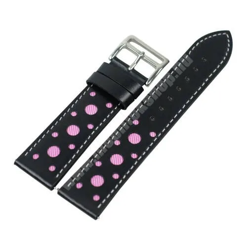 Fossil Gen 6 Smartwatch FTW4063 Okosóra szíj - FEKETE / RÓZSASZÍN - PU bőr, lyukacsos, 85mm + 115mm hosszú, 22mm széles, 160-220mm csuklóméretig ajánlott - SAMSUNG Galaxy Watch 46mm / SAMSUNG Gear S3 Frontier / HUAWEI Watch GT / Watch GT 2 46mm