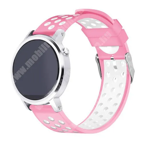 ARMODD Roundz 3 Okosóra szíj lyukacsos, légáteresztő, szilikon - 236mm hosszú, 22mm széles - RÓZSASZÍN / FEHÉR - HUAWEI Watch GT / HUAWEI Watch 2 Pro / Honor Watch Magic / HUAWEI Watch GT 2 46mm