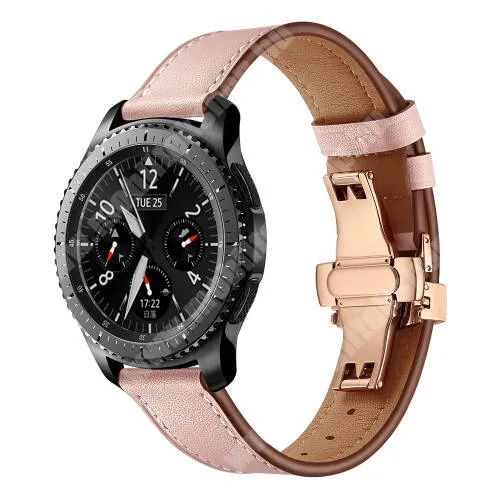 Zeblaze Ares 3 Pro Okosóra szíj - ROSE GOLD / RÓZSASZÍN - valódi bőr, pillangó csat, 120mm + 80mm hosszú, 22mm széles, 165mm-től 220mm-es méretű csuklóig ajánlott - SAMSUNG Galaxy Watch 46mm / Watch GT2 46mm / Watch GT 2e / Gear S3 Frontier / Honor MagicWatch 2 46mm