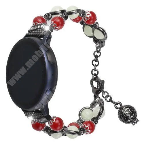 Xiaomi Amazfit GTR 2 Sport Edition 47mm Okosóra szíj - rozsdamentes acél, FOSZFORESZKÁLÓ gyöngyökkel díszített - FEKETE / PIROS - 185mm hosszú, 22mm széles, 160-220mm átmérőjű csuklóméretig ajánlott - SAMSUNG Galaxy Watch 46mm / Watch GT2 46mm / Watch GT 2e / Galaxy Watch3 45mm