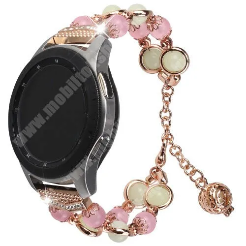 DIESEL Mini Daddy 2.0 DZ7328 Okosóra szíj - rozsdamentes acél, FOSZFORESZKÁLÓ gyöngyökkel díszített - RÓZSASZÍN / ARANY - 185mm hosszú, 22mm széles, 160-220mm átmérőjű csuklóméretig ajánlott - SAMSUNG Galaxy Watch 46mm / Watch GT2 46mm / Watch GT 2e / Galaxy Watch3 45mm