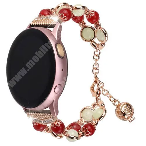 Fossil Gen 6 Smartwatch FTW4063 Okosóra szíj - rozsdamentes acél, FOSZFORESZKÁLÓ gyöngyökkel díszített - PIROS / ARANY - 185mm hosszú, 22mm széles, 160-220mm átmérőjű csuklóméretig ajánlott - SAMSUNG Galaxy Watch 46mm / Watch GT2 46mm / Watch GT 2e / Galaxy Watch3 45mm