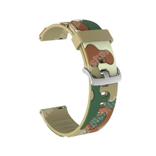 COLMI SKY 1 PLUS SMARTWATCH Okosóra szíj - szilikon, TEREPMINTÁS - KHAKI - 115mm+85mm hosszú, 22mm széles, 160-220mm csuklóméretig ajánlott - HUAWEI Watch GT / HUAWEI Watch GT 2e  / HUAWEI Watch GT 2 46mm / Honor MagicWatch 2 46mm