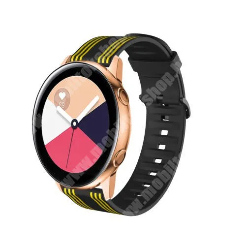 COLMI SKY 1 PLUS SMARTWATCH Okosóra szíj - szilikon, Twill csíkos mintás - FEKETE / CITROMSÁRGA - 74mm + 129mm hosszú, 22mm széles - SAMSUNG Galaxy Watch 46mm / Watch GT2 46mm / Watch GT 2e / Gear S3 Frontier / Honor MagicWatch 2 46mm