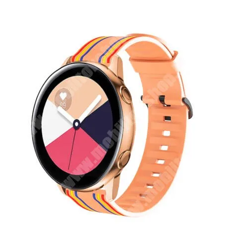 Fossil Gen 6 Smartwatch FTW4059 Okosóra szíj - szilikon, Twill csíkos mintás - NARANCSSÁRGA / SZÍNES - 74mm + 129mm hosszú, 22mm széles - SAMSUNG Galaxy Watch 46mm / Watch GT2 46mm / Watch GT 2e / Gear S3 Frontier / Honor MagicWatch 2 46mm