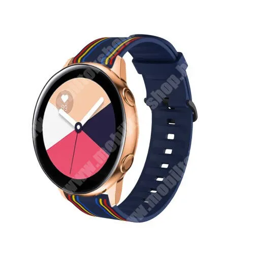 KRONABY Connected watch Sekel S0719 Okosóra szíj - szilikon, Twill csíkos mintás - SÖTÉTKÉK / SZÍNES - 74mm + 129mm hosszú, 22mm széles - SAMSUNG Galaxy Watch 46mm / Watch GT2 46mm / Watch GT 2e / Gear S3 Frontier / Honor MagicWatch 2 46mm