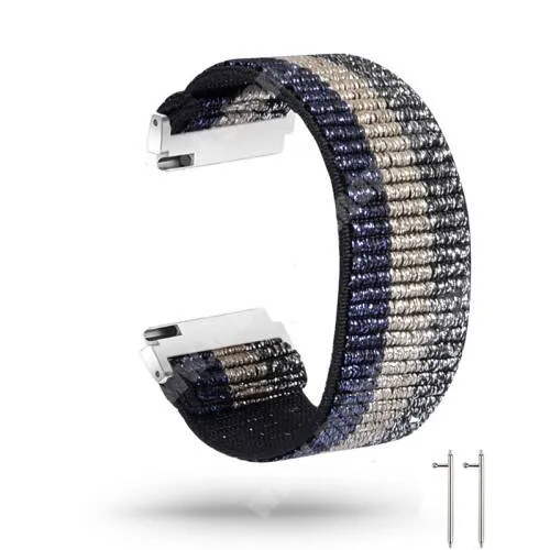 Huawei Watch 4 Pro Space edition Okosóra szíj - szövet, sztreccses, 145mm hosszú, 22mm széles, 160mm-től 210mm-es méretű csuklóig ajánlott - FEKETE / ARANY / KÉK - SAMSUNG Galaxy Watch 46mm / Watch GT2 46mm / Watch GT 2e / Gear S3 Frontier / Honor MagicWatch 2 46mm