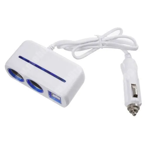  Szivargyújtó töltő / autós töltő elosztó - 2 USB port, 2 extra szivargyújtó, max 120W - FEHÉR