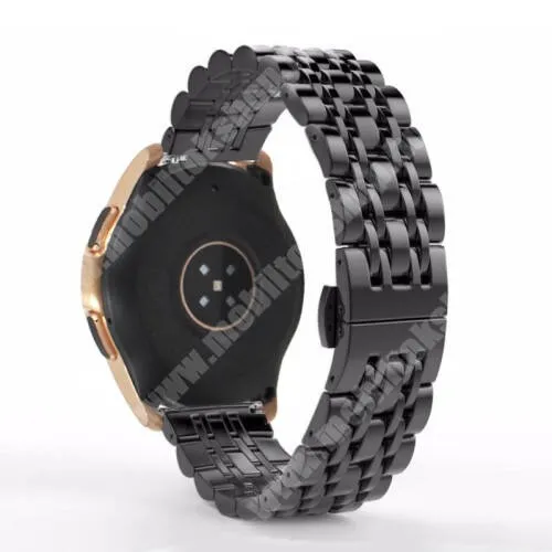  Fém okosóra szíj - FEKETE - rozsdamentes acél, speciális pillangó csatos, 20mm széles, 195mm hosszú - SAMSUNG Galaxy Watch 42mm / Xiaomi Amazfit GTS / SAMSUNG Gear S2 / HUAWEI Watch GT 2 42mm / Galaxy Watch Active / Active 2