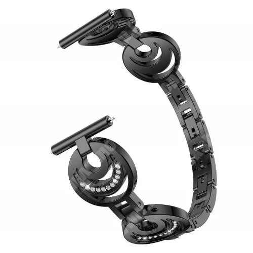 Xiaomi Mi Watch Revolve Active (XMWTCL02) Fém okosóra szíj - strasszkővel díszített, 210mm hosszú, 22mm széles, 160-230mm csuklóméretig ajánlott - FEKETE - SAMSUNG Galaxy Watch 46mm / Watch GT2 46mm / Watch GT 2e / Galaxy Watch3 45mm / Honor MagicWatch 2 46mm