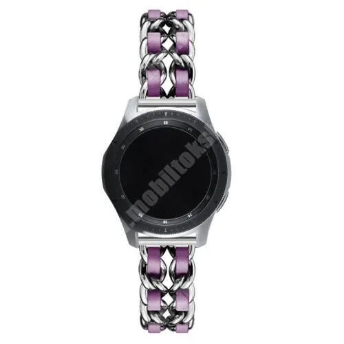 Xiaomi Mibro Watch Lite2 (XPAW011) Okosóra szíj - EZÜST / LILA - rozsdamentes acél / PU bőr - 190mm hosszú, 22mm széles - HUAWEI Watch GT / HUAWEI Watch Magic / MagicWatch 2 46mm / Watch GT 2 46mm