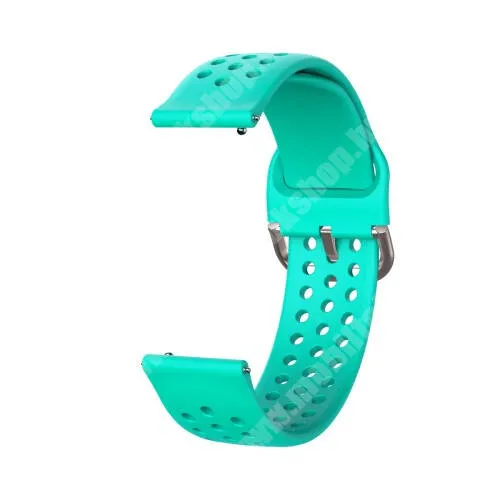 Xiaomi Amazfit GTR 2 Sport Edition 47mm Okosóra szíj - légáteresztő, sportoláshoz, szilikon - 109mm + 96mm hosszú, 22mm széles, 160-220mm-es méretű csuklóig ajánlott - CYAN - SAMSUNG Galaxy Watch 46mm / Watch GT2 46mm / GT 2e / Galaxy Watch3 45mm / Honor MagicWatch 2 46mm