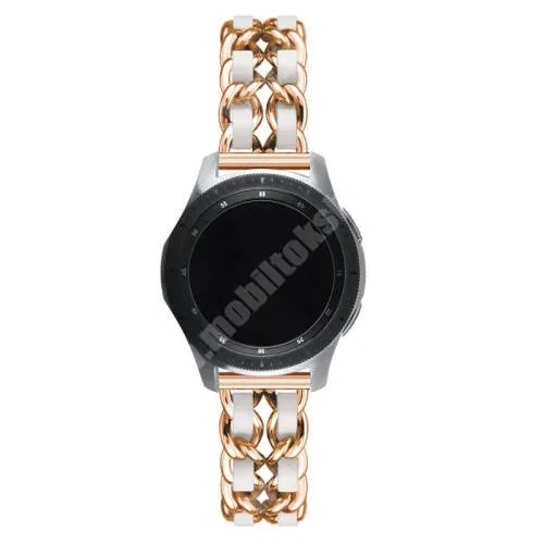 Garett Men 5S Okosóra szíj - ROSE GOLD / FEHÉR - rozsdamentes acél / PU bőr - 190mm hosszú, 22mm széles - HUAWEI Watch GT / HUAWEI Watch Magic / MagicWatch 2 46mm / Watch GT 2 46mm