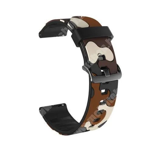 Huawei Watch 4 Pro Space edition Okosóra szíj - szilikon, TEREPMINTÁS - BARNA - 125mm + 85mm hosszú, 22mm széles - SAMSUNG Galaxy Watch 46mm / Watch GT2 46mm / Watch GT 2e / Gear S3 Frontier / Honor MagicWatch 2 46mm