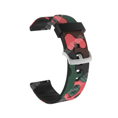 Xiaomi Haylou Solar Plus RT3 Okosóra szíj - szilikon, TEREPMINTÁS - PIROS - 115mm+85mm hosszú, 22mm széles, 160-220mm csuklóméretig ajánlott - HUAWEI Watch GT / HUAWEI Watch GT 2e  / HUAWEI Watch GT 2 46mm / Honor MagicWatch 2 46mm