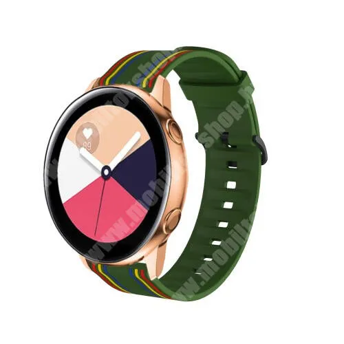 ZTE Red Magic Watch Okosóra szíj - szilikon, Twill csíkos mintás - ZÖLD / SZÍNES - 74mm + 129mm hosszú, 22mm széles - SAMSUNG Galaxy Watch 46mm / Watch GT2 46mm / Watch GT 2e / Gear S3 Frontier / Honor MagicWatch 2 46mm