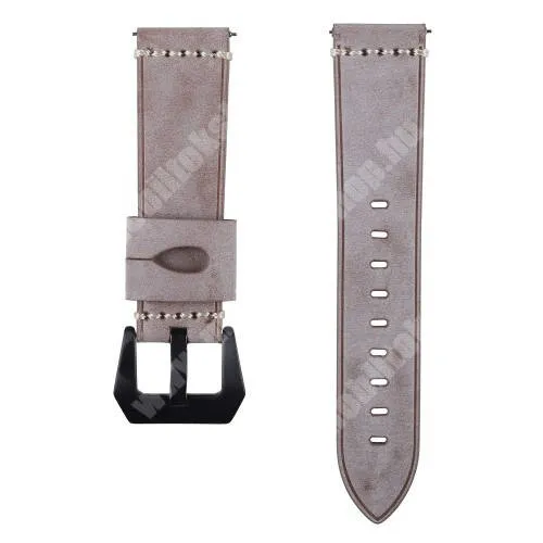 ZTE Red Magic Watch Okosóra szíj - SZÜRKE - valódi bőr - 109 + 95mm hosszú, 22mm széles, 160-200mm-es csuklóig ajánlott - SAMSUNG Galaxy Watch 46mm / SAMSUNG Gear S3 Classic / Gear S3 Frontier / Honor MagicWatch 2 46mm