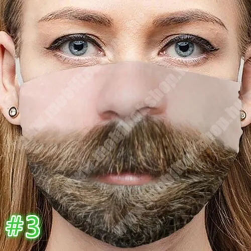 Bluboo Maya Szájmaszk - SZAKÁLLAS ARC MINTÁS - bőrbarát pamutból készül, mosható újrafelhasználható, hossza: kb. 20 cm, szélessége: kb. 15 cm