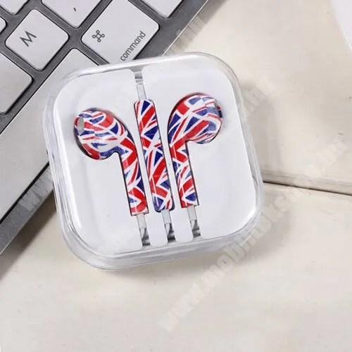 BEEX S4 UNIVERZÁLIS SZTEREO headset - 3,5mm jack csatlakozó, felvevő gomb, mikrofon - BRIT ZÁSZLÓ MINTÁS