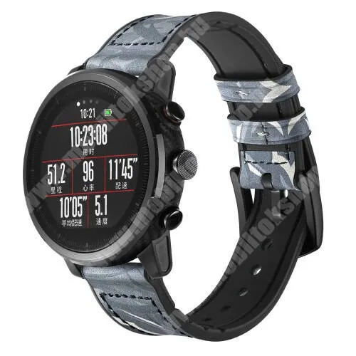 Maimo Watch R Valódi bőr okosóra szíj - FEKETE TEREPMINTÁS - valódi bőr, szilikon belső, 120mm + 80mm hosszú, 22mm széles, 155-215mm-es méretű csuklóig ajánlott - SAMSUNG Galaxy Watch 46mm / Watch GT2 46mm / Watch GT 2e / Gear S3 Frontier / Honor MagicWatch 2 46mm