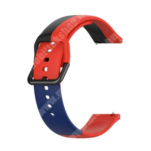 Xiaomi Amazfit GTR 2 Sport Edition 47mm Okosóra szíj - FEKETE / KÉK / PIROS - szilikon - 88mm + 130mm hosszú, 22mm széles - SAMSUNG Galaxy Watch 46mm / Watch GT2 46mm / Watch GT 2e / Galaxy Watch3 45mm / Honor MagicWatch 2 46mm