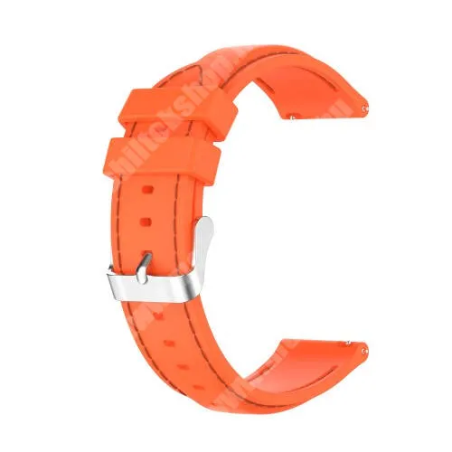 Xiaomi Amazfit GTR 2 Sport Edition 47mm Okosóra szíj - NARANCSSÁRGA - szilikon, barna varrással - 93mm + 120mm hosszú, 22mm széles - SAMSUNG Galaxy Watch 46mm / Watch GT2 46mm / Watch GT 2e / Galaxy Watch3 45mm / Honor MagicWatch 2 46mm