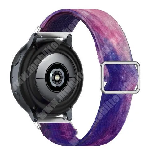 Zeblaze Btalk 2 Lite Okosóra szíj - szövet, sztreccses, állítható - LILA / RÓZSASZÍN MINTÁS - 222mm hosszú, 22mm széles - SAMSUNG Galaxy Watch 46mm / Watch GT2 46mm / Watch GT 2e / Galaxy Watch3 45mm / Honor MagicWatch 2 46mm