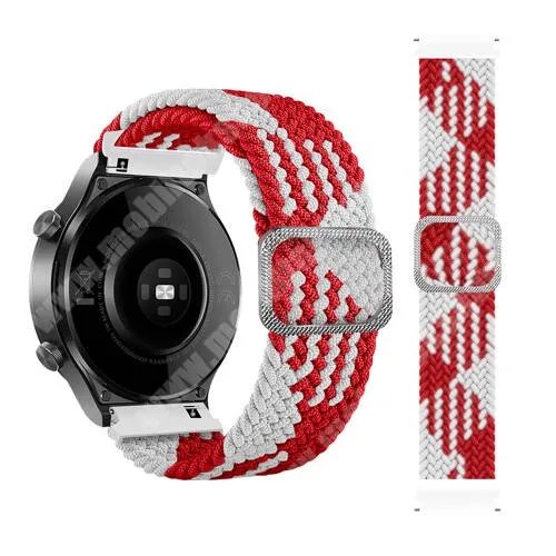 COLMI SKY 5 PLUS SMARTWATCH Okosóra szíj - szövet, sztreccses, állítható - FEHÉR / PIROS - 240mm hosszú, 22mm széles - SAMSUNG Galaxy Watch 46mm / Watch GT2 46mm / Watch GT 2e / Galaxy Watch3 45mm / Honor MagicWatch 2 46mm