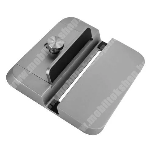 Wiko View3 UNIVERZÁLIS asztali telefon / tablet PC tartó alumínium állvány - állítható bölcső, csúszásgátló, kábelelvezető, hangerősítő funkció, vízszintesen vagy függőlegesen is belehelyezhető a készülék - SZÜRKE