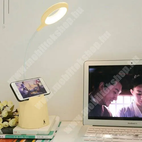Jolla Jolla C UNIVERZÁLIS asztali telefon tartó állvány - flexibilis LED selfie körfény / olvasólámpa, állítható színhőmérséklet, 4200-4600K, 2,5W, érintéssel vezérelhető, beépített 4000mAh akkumulátor, max 48 óra használati idő tolltartó - BÉZS