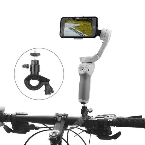 PRESTIGIO MultiPhone 7500 UNIVERZÁLIS biciklis / kerékpáros tartó konzol kamerákhoz - FEKETE - 1/4"-os rögzítő univerzális csavarral, 360°-ban forgatható, alumínium, kormányra rögzíthető, GoPro / DJI OSMO kompatibilis, 26 x 92 x 56 mm